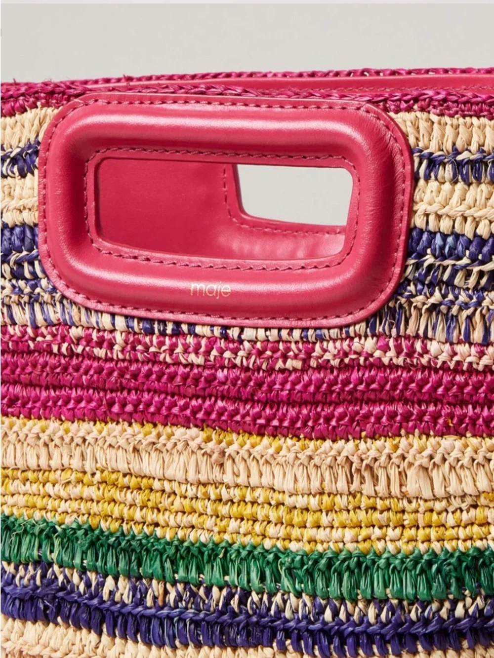 Maje Mini Striped Basket Multicolored Straw Tote Bag with Pink Leather Trim - Picture 2 of 3